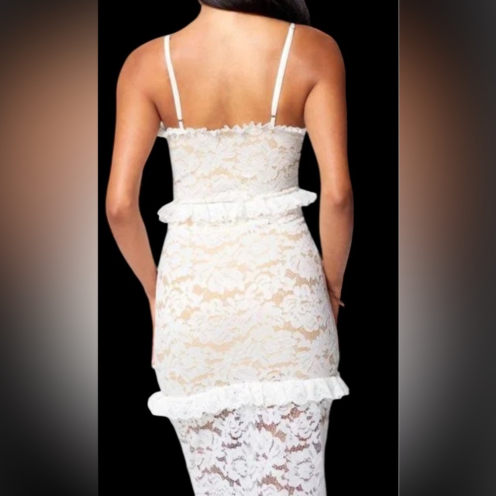 Bebe Womens Beige Ruffled Adjustable Lined Lace Tiered
Dress-NWT - Picture 4 of 4